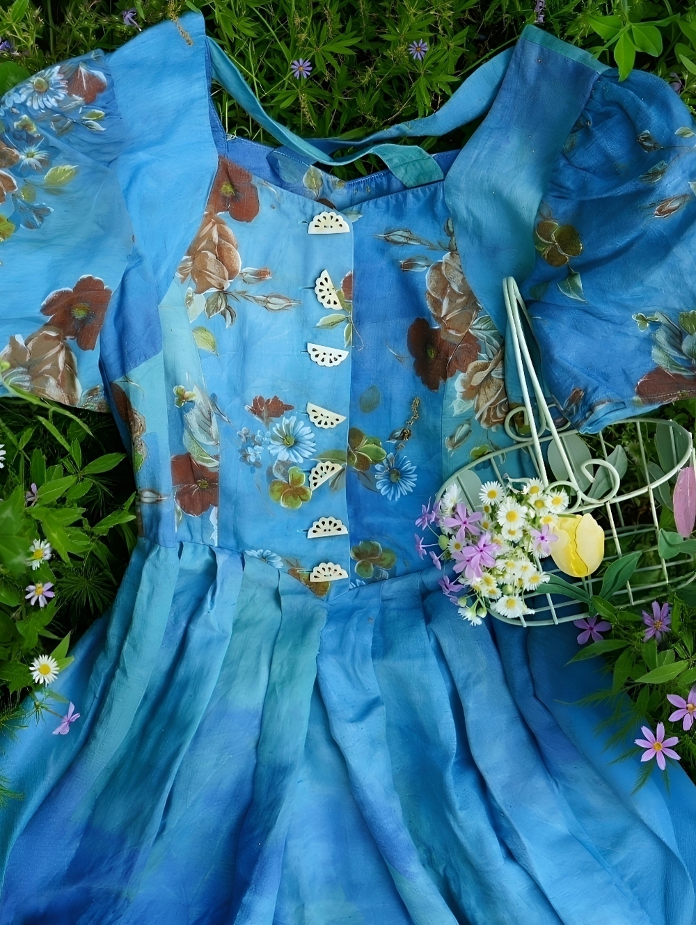 Vintage Sportalm Blue Floral Dress, Cottagecore, Dirndl, Bavarian, Whimsy